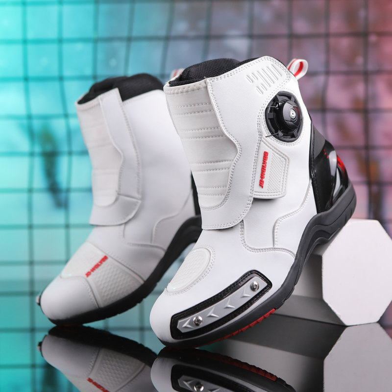 Motorcycle Boots Waterproof Riding - 黒のバイク用ブーツ レザー メンズ バイク用品 レトロ バイクシューズ