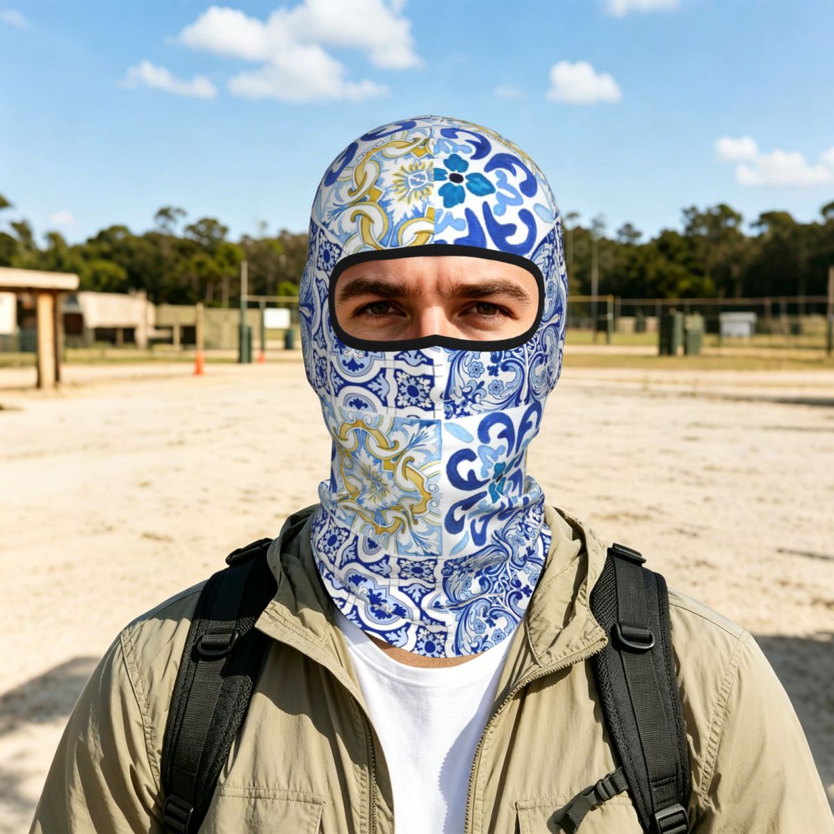Motorcycle Neck Gaiter Balaclava - シチリアタイル、地中海、モザイク、レモン柄の通気性のある薄型バラクラバ、フルフェイスマスク、日焼け止めネックゲイター（バイク用）