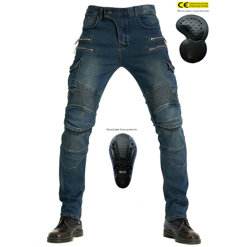 Motorcycle Pants Riding Armored - メンズバイク用ライディングジーンズ、耐衝撃オフロードバイカーパンツ、4ピースアーマー付き保護バイク用ズボン