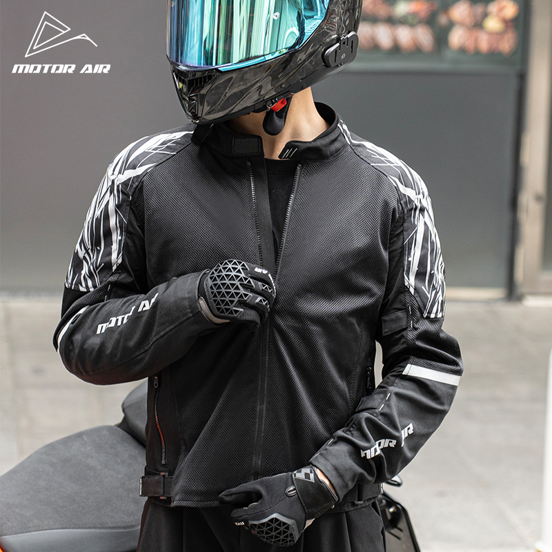 Motorcycle Mesh Jacket Summer Breathable - 黒のオートバイジャケット男性服ライディングギア最新夏メッシュ通気性 CE ボディ保護具アクセサリー付き
