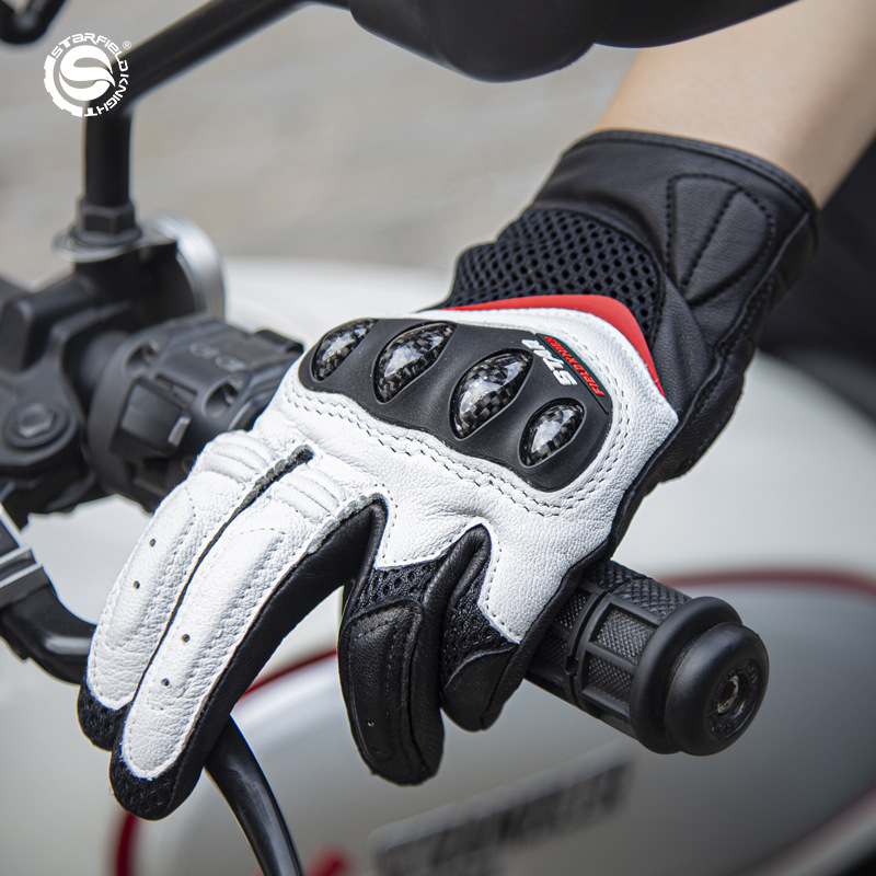Motorcycle Gloves Leather Knuckle - スターフィールドナイト女性用オートバイグローブ山羊革製通気性タッチスクリーン対応ハードナックルフルフィンガーライディンググローブ