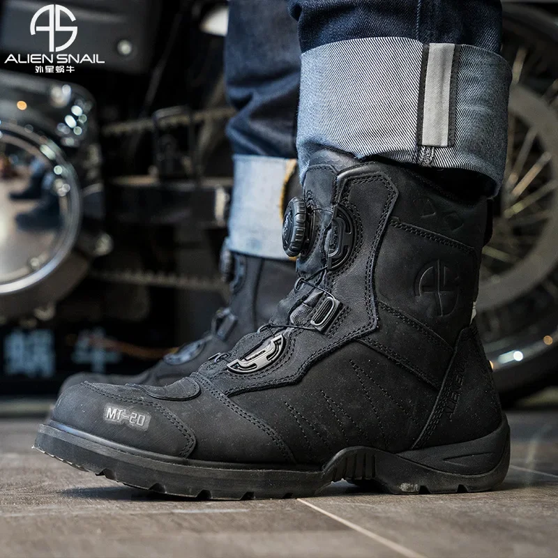 Motorcycle Boots Waterproof Riding - MT-20 落下防止オートバイラリーブーツ MT-10 レザー防水ライディングシューズノブデザインレーシングオートバイ乗馬牛革ブーツ