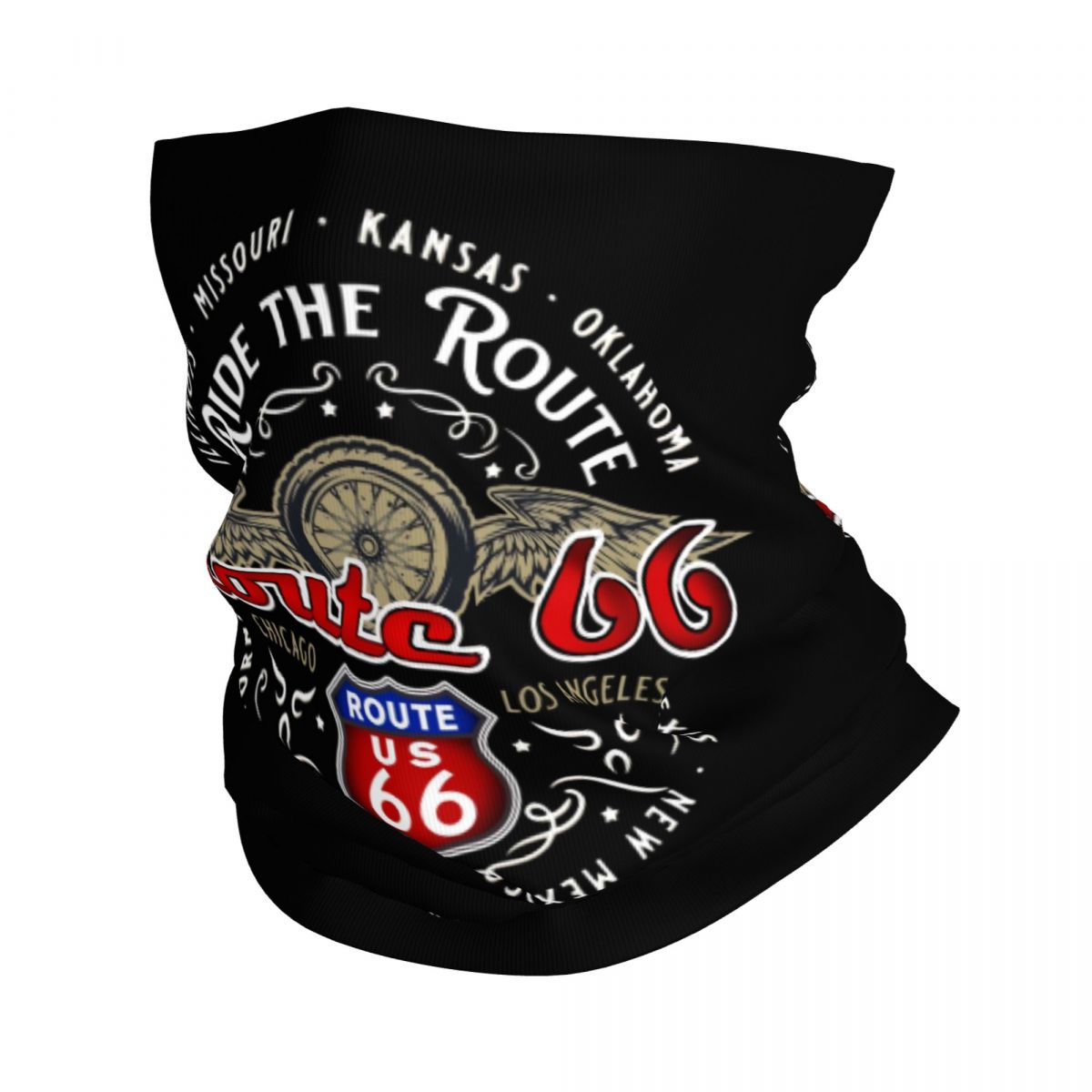 Motorcycle Neck Gaiter Balaclava - カスタムライドザルート 66 バンダナネックゲートルフェイススカーフカバーバイカーオートバイクルーズアメリカハイウェイヘッドバンドチューブ目出し帽