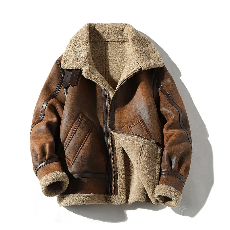 Motorcycle Jacket Thermal Liner - トップファイト レトロ スエード ラムファー ジャケット。厚手の冬用ファー付き、大きめのサイズ、メンズ用、バイク用レザージャケット。