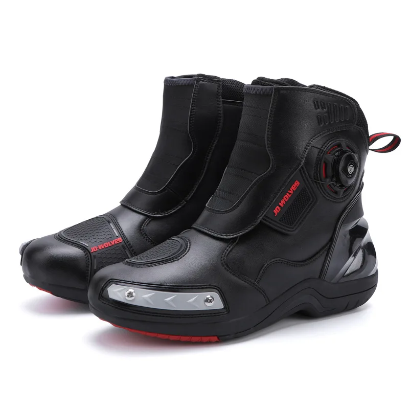 Motorcycle Boots Waterproof Riding - ハイトップ男性女性防水オートバイシューズ発光乗馬ブーツクイックレースノブ落下防止ボタスモトオムブレオートバイシューズ