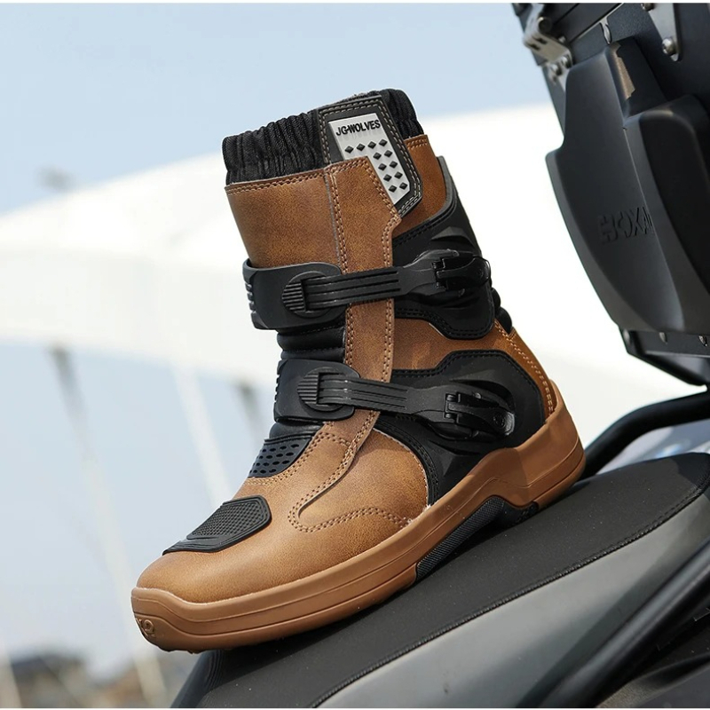 Motorcycle Boots Waterproof Riding - オフロードレーシング用保護バイクブーツ ハイカットブーツ 防水レザー メンズ ライディングシューズ モトクロスブーツ