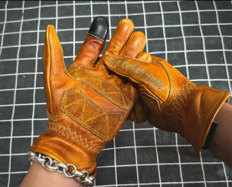 Motorcycle Gloves Leather Knuckle - レトロなオートバイの手袋,本革,手作り,フルフィンガー,タッチスクリーン,ナックル保護,乗馬用品