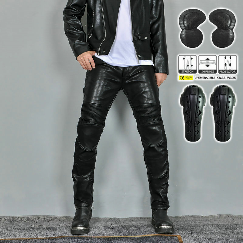 Motorcycle Pants Riding Armored - 冬用メンズバイクライディングパンツ、プラスベルベット、防風防水PUレザーモトクロスレーシングパンツ、CEアーマーパッド付き
