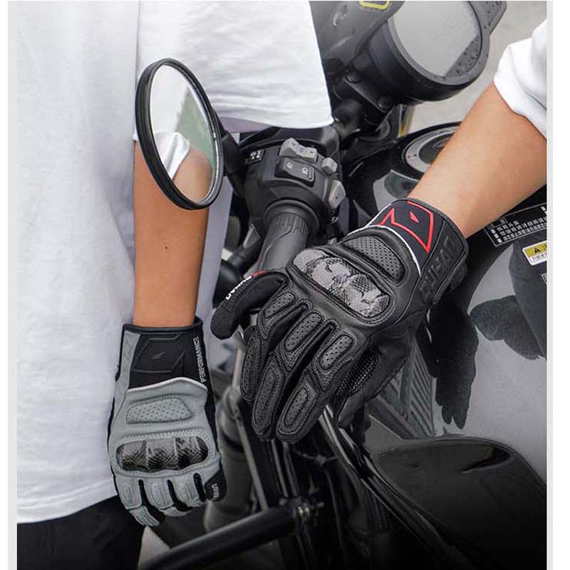 Motorcycle Gloves Leather Knuckle - DUHAN シープスキンレザー製バイクグローブ。通気性に優れたカーボンファイバー製のナックルプロテクター付き。滑り止め加工を施したモトクロスグローブ。男性用、女性用。