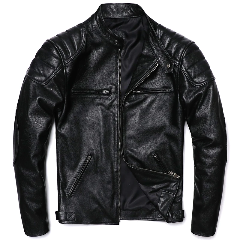 Leather Motorcycle Jacket Biker - 男性用のクラシックなオートバイの本革ジャケット,天然牛革,スリムなオートバイ生地,カーフスキンジャケット,asiaサイズS-6XL