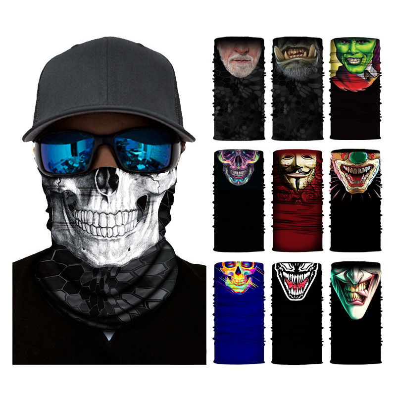 Motorcycle Neck Gaiter Balaclava - 3D スカルスケルトンバラクラバシームレスオートバイネックフェイスシールドマスクスカーフ自転車狩猟屋外抗紫外線バンダナヘッドバンド