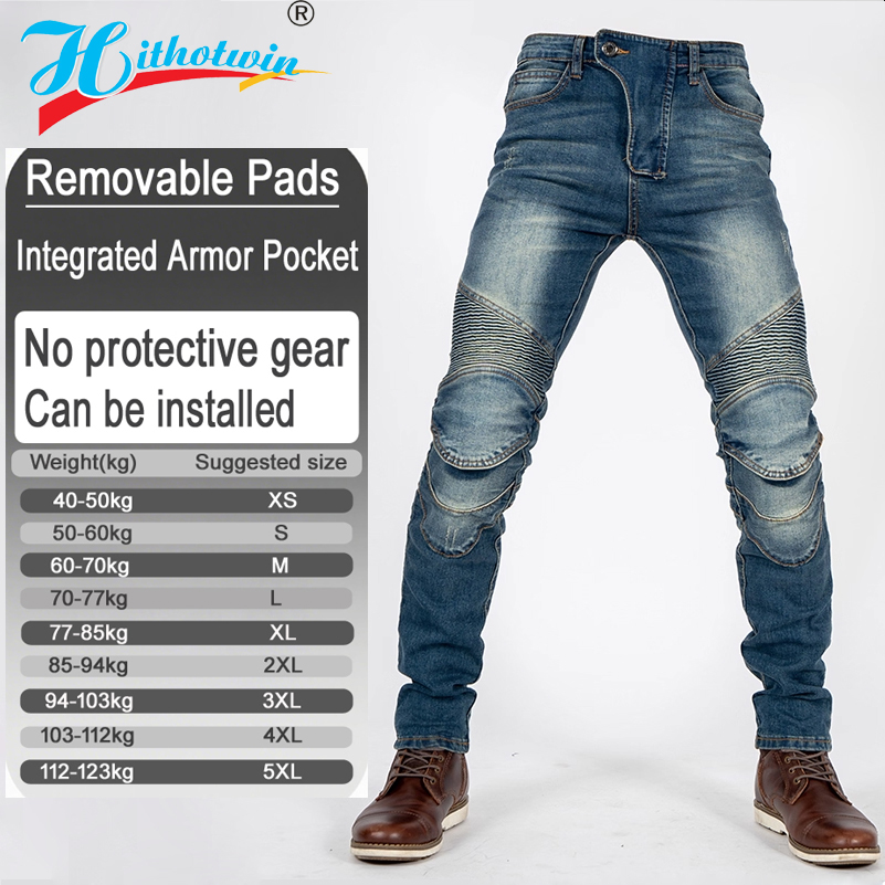 Motorcycle Pants Riding Armored - オールシーズン対応のスリムフィットジーンズタイプのバイクパンツ、男女兼用、プロテクターポケット付き（プロテクターは含まれていません）02