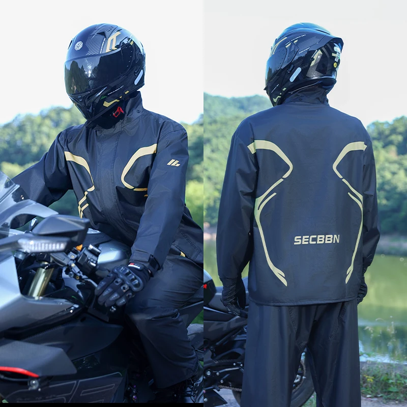 Motorcycle Rain Suit 2 Piece - バイク用レインスーツ 防水 2ピース 反射ジャケット＆パンツセット ネオングリーン ハイビズ