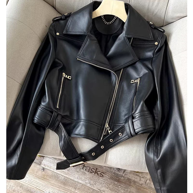 Leather Motorcycle Jacket Biker - 高品質羊革製レディース本革ジャケット 2026年ファッション クラシック モーターサイクルジャケット カジュアル 女性用バイカージャケット