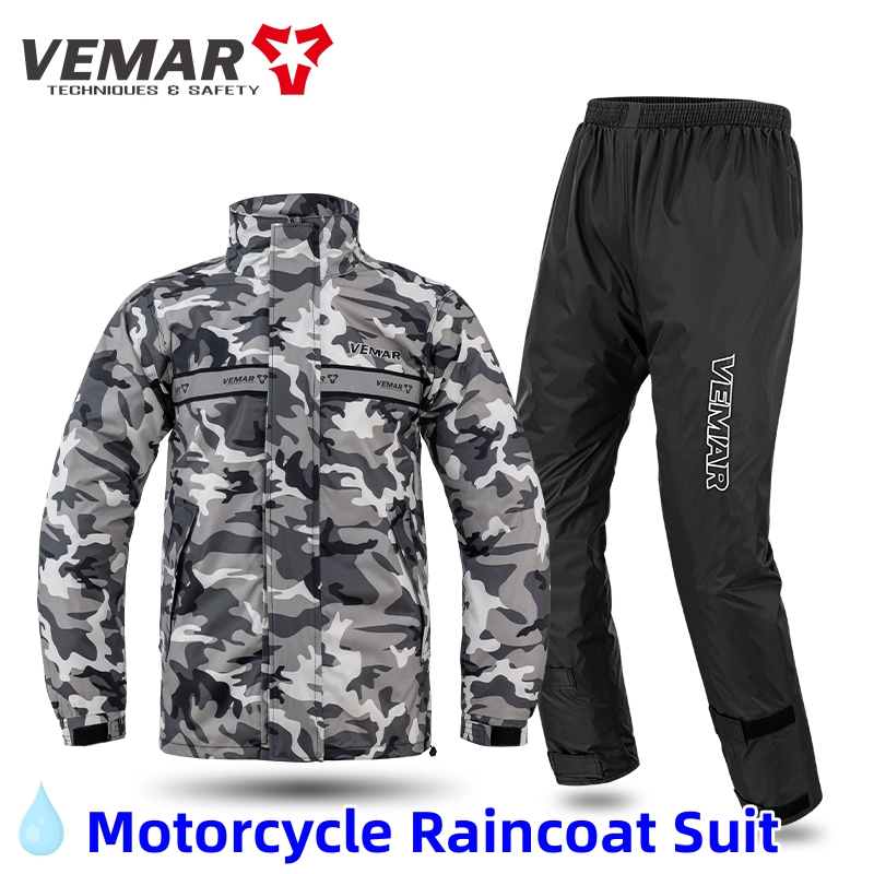 Motorcycle Rain Suit 2 Piece - 反射材付き防水バイクレインスーツ 2ピースジャケット＆パンツセット 男女兼用 ライディング アウトドアギア レインコートスーツ