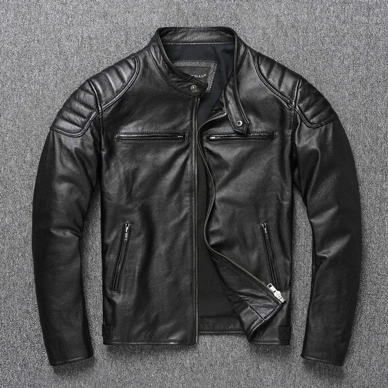 イタリアオイルワックス植物なめし樹皮柄シープスキン本革ジャケ - Leather Motorcycle Jacket Biker のレビューと価格