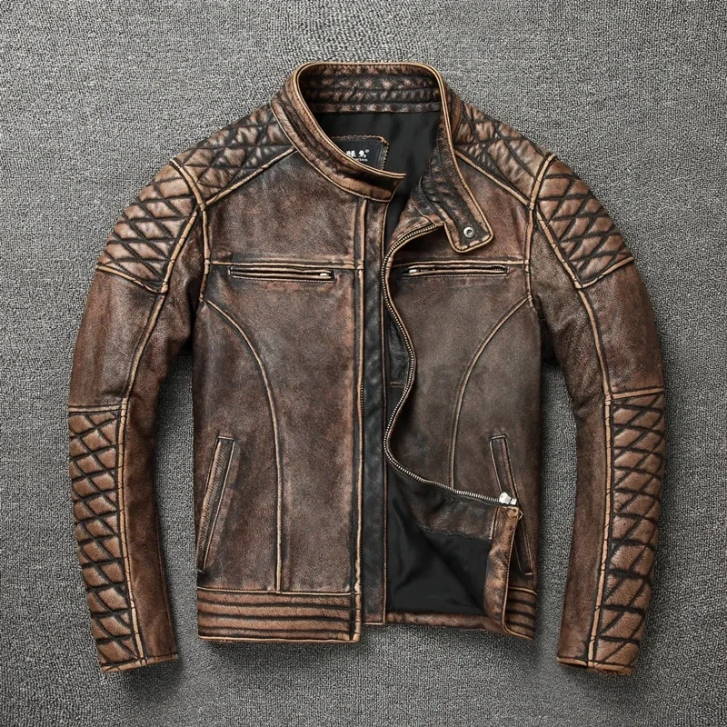 2026年新作、メンズ用ヴィンテージモーターサイクルジャケッ - Leather Motorcycle Jacket Biker のレビューと価格