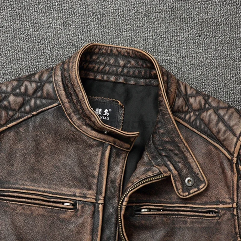 2026年新作、メンズ用ヴィンテージモーターサイクルジャケッ - Leather Motorcycle Jacket Biker のレビューと価格