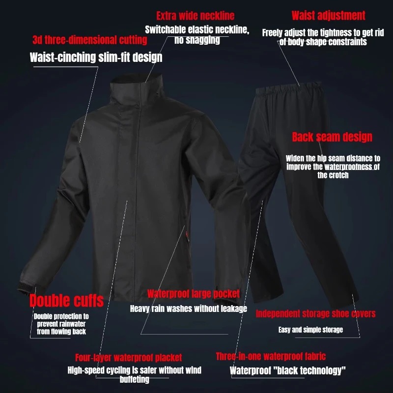 新しい黒のオートバイレインスーツ男性女性レインギア防水保護レ - Motorcycle Rain Suit 2 Piece のレビューと価格