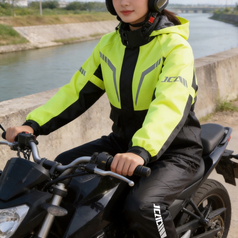 防水反射材付きバイク用レインスーツ 2ピース ジャケット＆パ - Motorcycle Rain Suit 2 Piece のレビューと価格