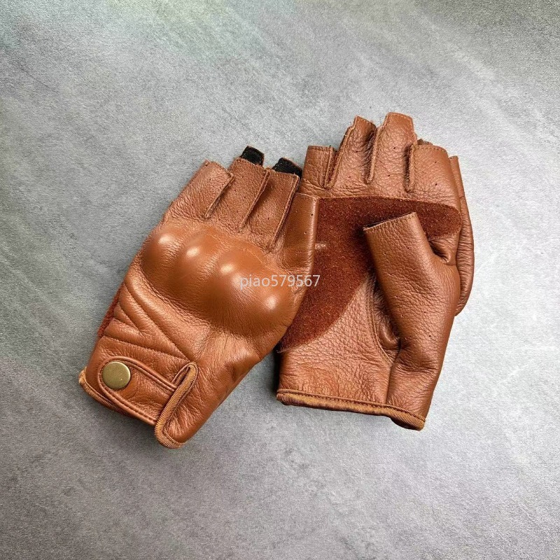 本革ハーフフィンガーオートバイグローブ ハードナックルプロテ - Motorcycle Gloves Leather Knuckle のレビューと価格