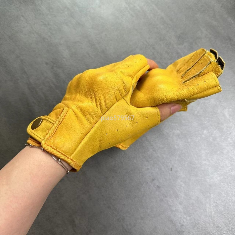 本革ハーフフィンガーオートバイグローブ ハードナックルプロテ - Motorcycle Gloves Leather Knuckle のレビューと価格