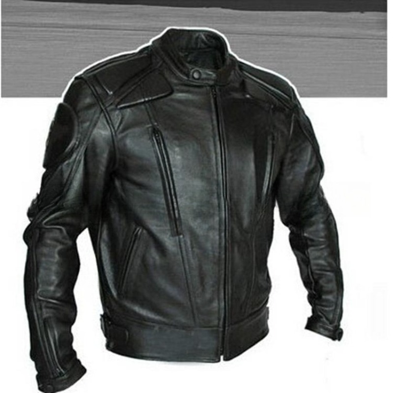 黒スリム春秋オートバイジャケット男性本革牛革バイカーコート内 - Leather Motorcycle Jacket Biker のレビューと価格
