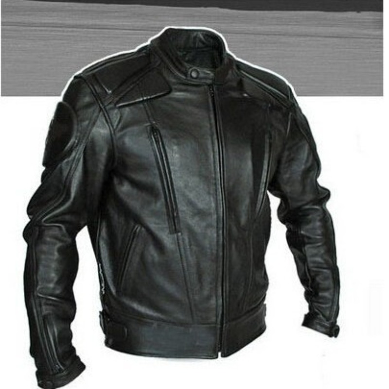 黒スリム春秋オートバイジャケット男性本革牛革バイカーコート内 - Leather Motorcycle Jacket Biker のレビューと価格