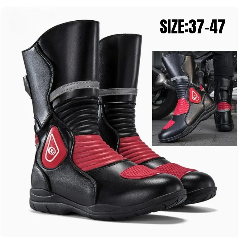 バイクブーツ 通気性 滑り止め メンズ レザー モトブーツ  - Motorcycle Boots Waterproof Riding のレビューと価格
