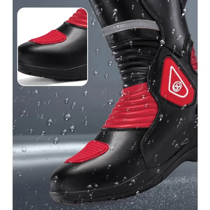 バイクブーツ 通気性 滑り止め メンズ レザー モトブーツ  - Motorcycle Boots Waterproof Riding のレビューと価格