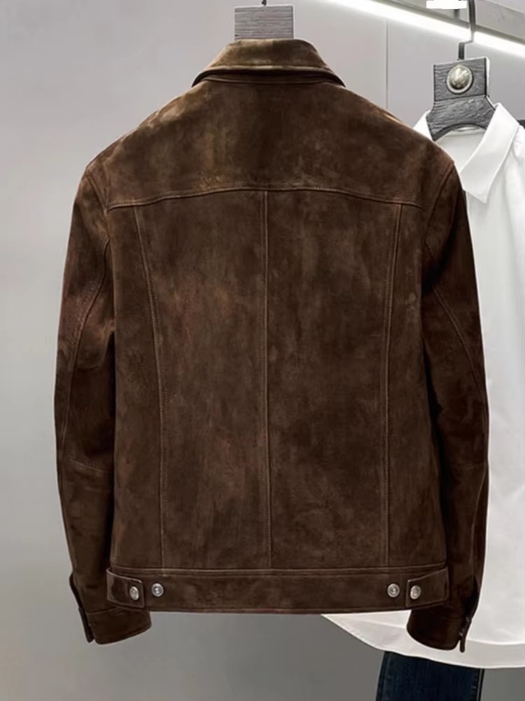 秋のレトロなメンズ本革ジャケット。ジッパー付き、スエード素材 - Motorcycle Jacket Thermal Liner のレビューと価格