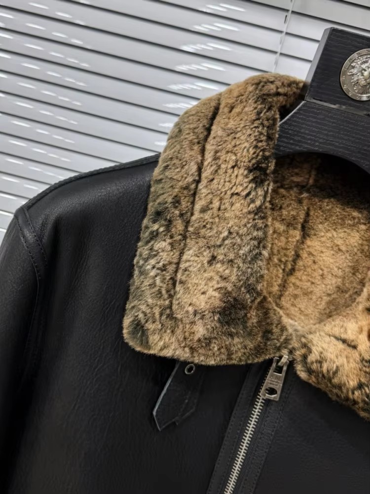 メンズ冬用ターンダウンカラー暖かいウール裏地シープスキン本革 - Leather Motorcycle Jacket Biker のレビューと価格