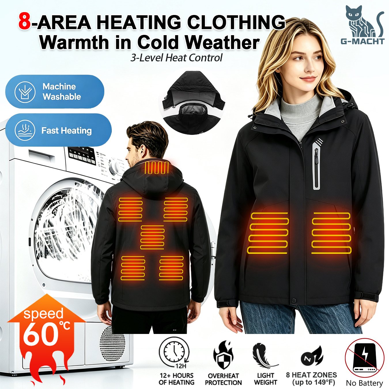 8エリアUSB加熱式ウィンドブレーカー、取り外し可能なフード - Motorcycle Jacket Thermal Liner のレビューと価格