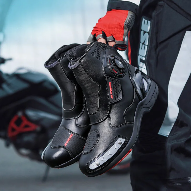 ハイトップ男性女性防水オートバイシューズ発光乗馬ブーツクイッ - Motorcycle Boots Waterproof Riding のレビューと価格