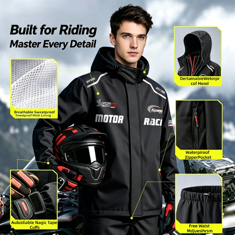バイク用レインスーツ、上下セパレートタイプのレインジャケット - Motorcycle Riding Jacket Waterproof のレビューと価格