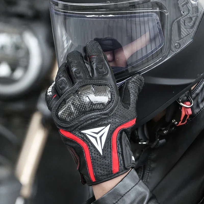 本革製バイクグローブ フルフィンガー カーボンファイバーナッ - Motorcycle Gloves Leather Knuckle のレビューと価格
