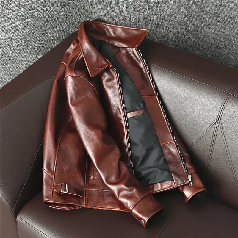 2026年新作、本物の牛革を使用したメンズファッションジャケ - Leather Motorcycle Jacket Biker のレビューと価格