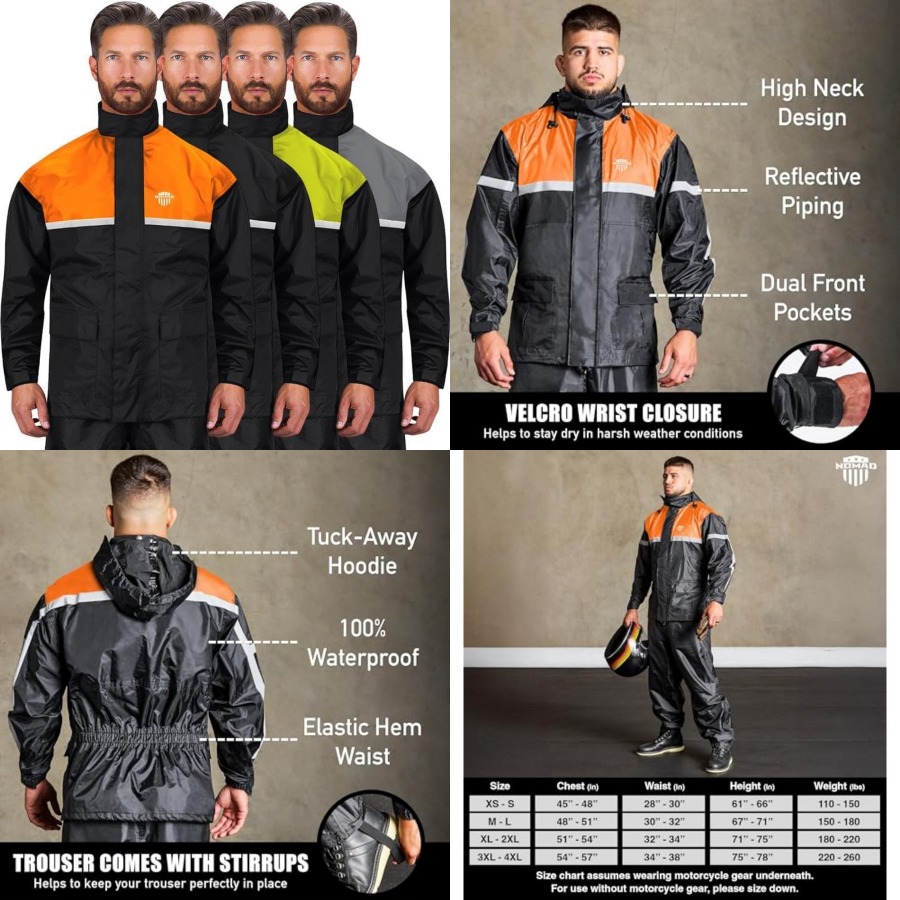 防水オートバイレインスーツ、2ピース反射材付き、軽量ライディ - Motorcycle Rain Suit 2 Piece のレビューと価格