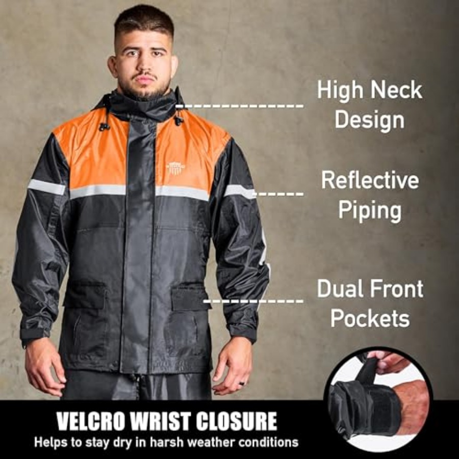 防水オートバイレインスーツ、2ピース反射材付き、軽量ライディ - Motorcycle Rain Suit 2 Piece のレビューと価格