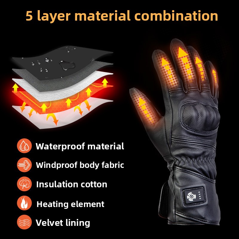 7.4V電熱式レザーバイクグローブ、充電式ハードナックルアー - Motorcycle Gloves Leather Knuckle のレビューと価格