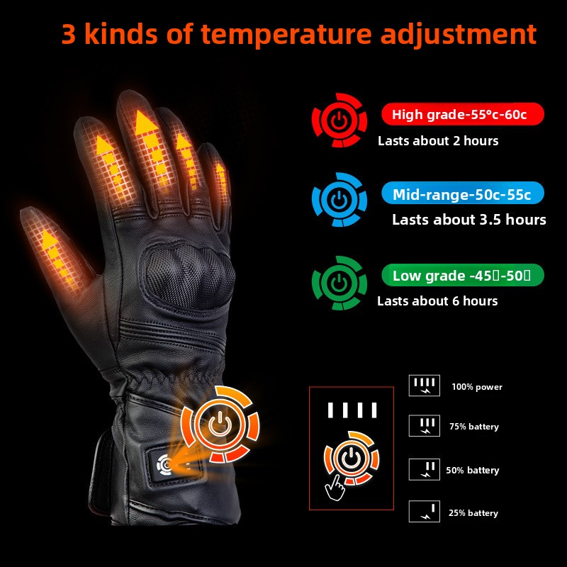 7.4V電熱式レザーバイクグローブ、充電式ハードナックルアー - Motorcycle Gloves Leather Knuckle のレビューと価格
