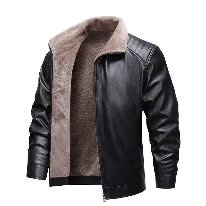 レザージャケット メンズ フリース裏地 冬用ジャケット ファ - Leather Motorcycle Jacket Biker のレビューと価格