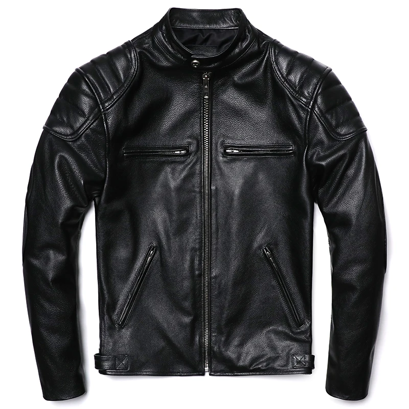男性用のクラシックなオートバイの本革ジャケット,天然牛革,ス - Leather Motorcycle Jacket Biker のレビューと価格