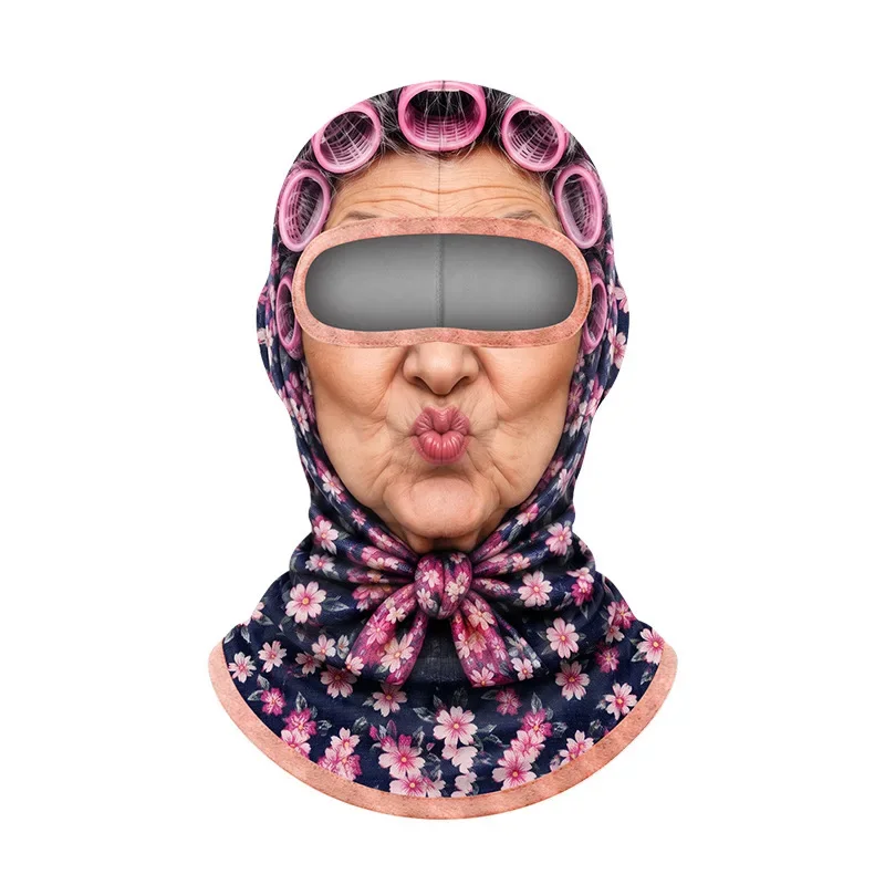 面白いおばあちゃん柄のバラクラバ。顔全体を覆う、防風性のある - Motorcycle Neck Gaiter Balaclava のレビューと価格