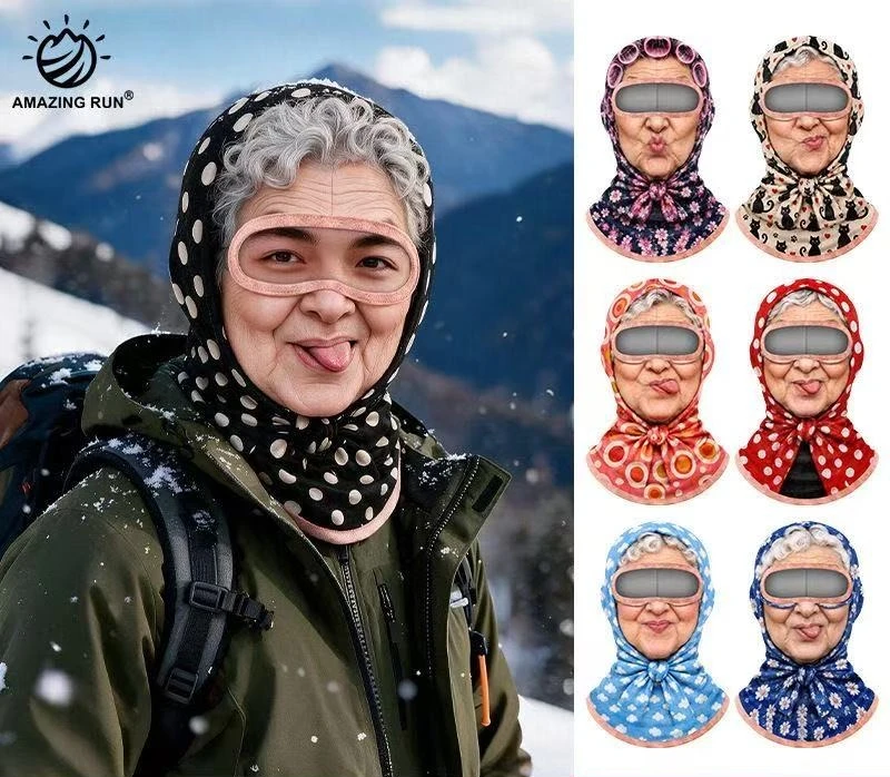 面白いおばあちゃん柄のバラクラバ。顔全体を覆う、防風性のある - Motorcycle Neck Gaiter Balaclava のレビューと価格