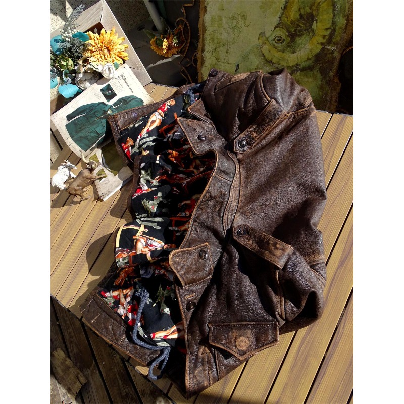 メンズ アメリカン レトロ ティーコア 牛革 ストーンウォッ - Leather Motorcycle Jacket Biker のレビューと価格
