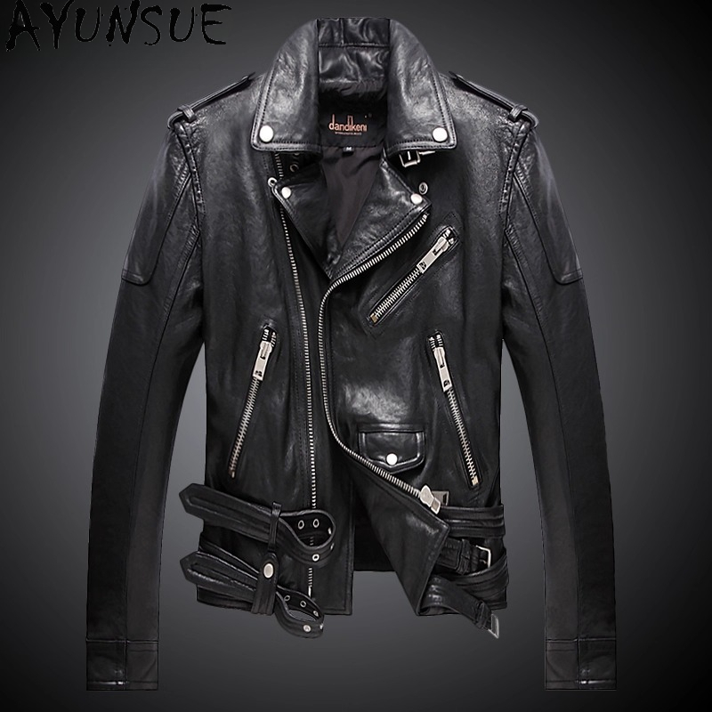 AYUNSUE リアルシープスキン 100% 本革ジャケット - Leather Motorcycle Jacket Biker のレビューと価格