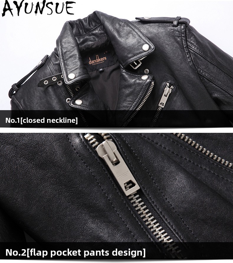 AYUNSUE リアルシープスキン 100% 本革ジャケット - Leather Motorcycle Jacket Biker のレビューと価格