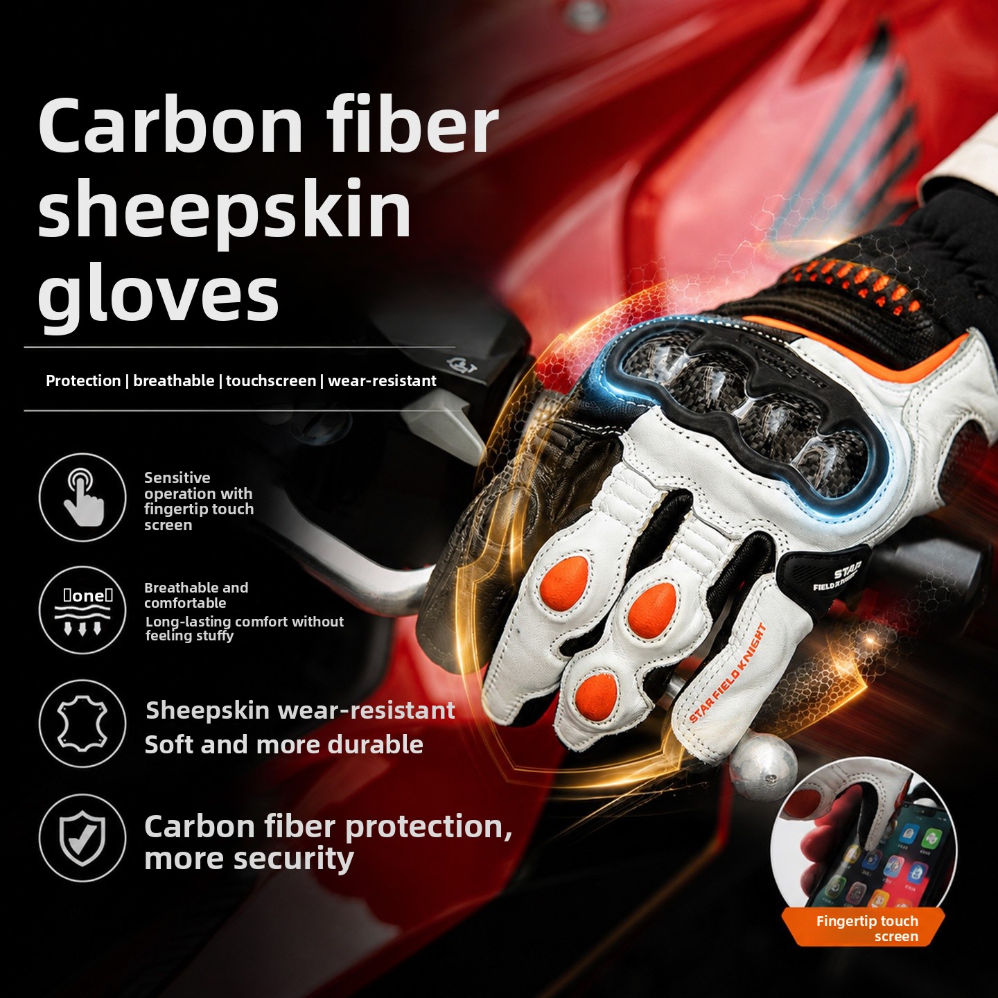 スターナイトオートバイライディンググローブ男性女性羊革タッチ - Motorcycle Gloves Leather Knuckle のレビューと価格