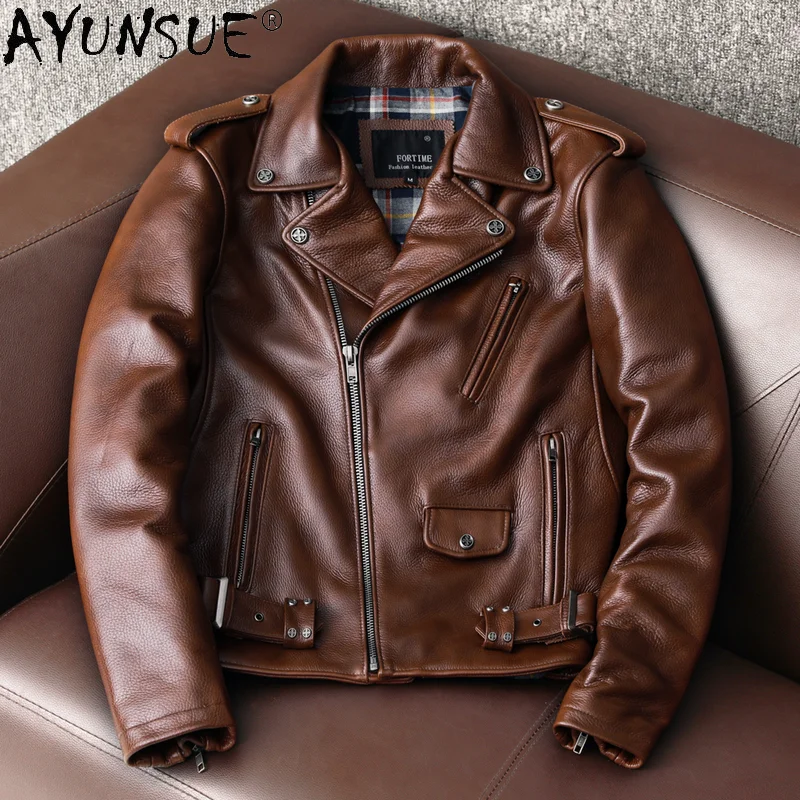 Ayunsue-メンズバイカージャケット,本物の牛革,オート - Leather Motorcycle Jacket Biker のレビューと価格